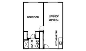 Architectural floor plan for a resident unit