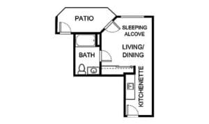 Architectural floor plan of a unit with kitchenette