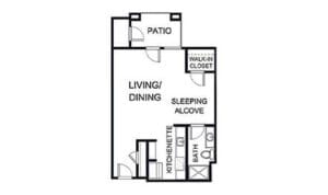 Architectural floor plan of a resident unit