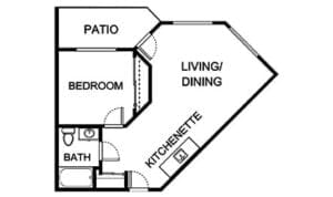 Architectural floor plan of a unit with patio