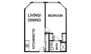 Architectural floor plan showing living and bedroom layout