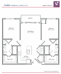 Architectural floor plan of a two-bedroom unit