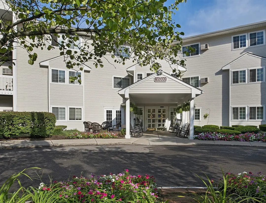 Exterior view of the facility entrance with landscaping