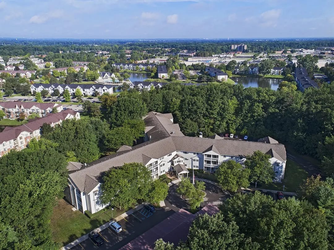 Aerial view of American House Westland Hunter and surrounding area