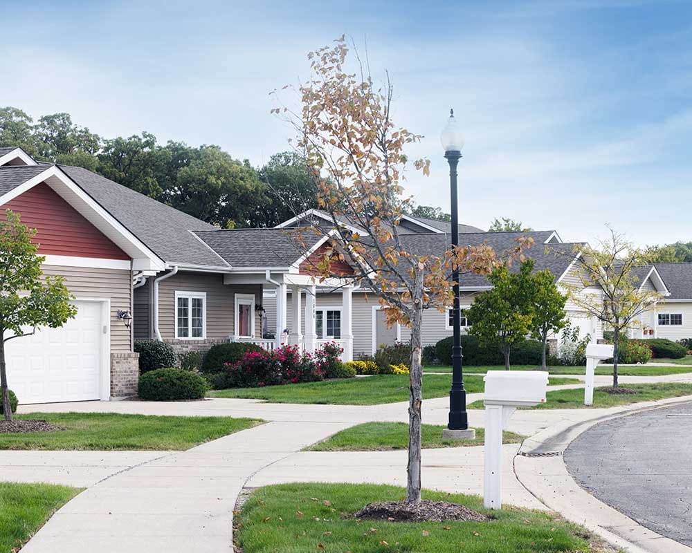 A peaceful suburban community with well-maintained homes