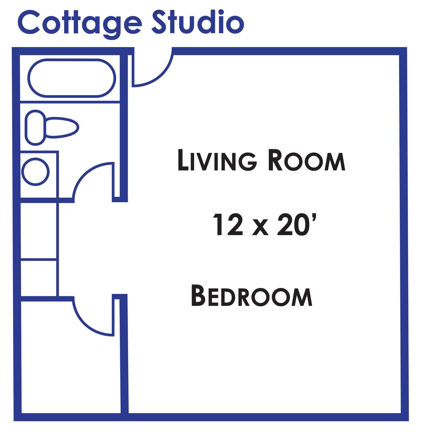 Architectural floor plan of a cottage studio layout