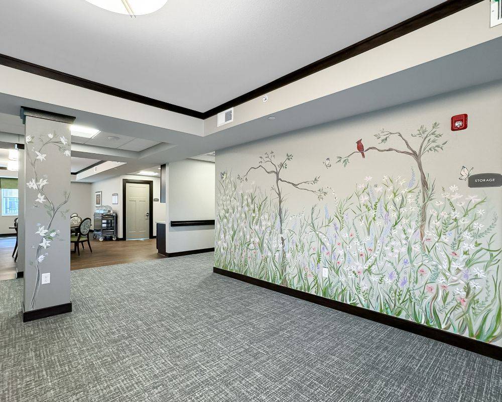 Interior hallway with decorative wall art