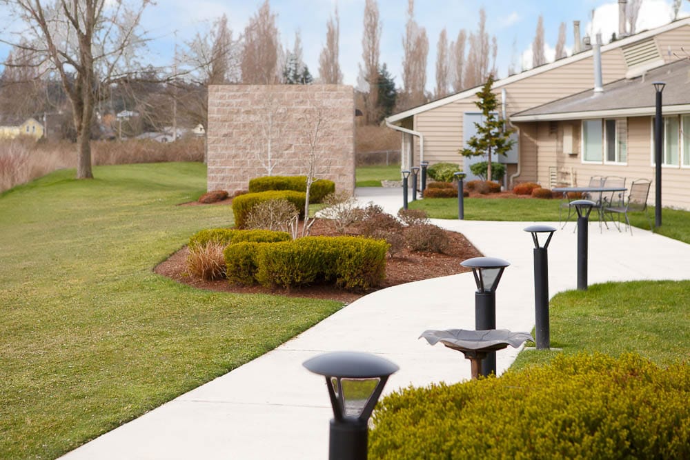 Well-maintained garden path with landscaping