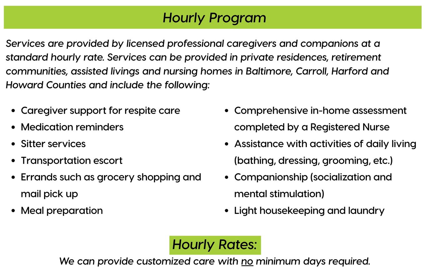 Text-based information about hourly services available