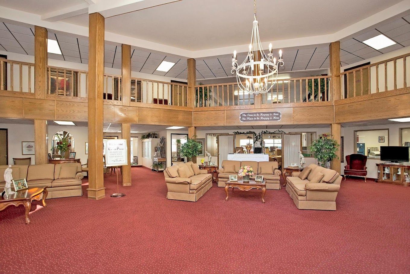 Spacious lobby with seating and decorative elements at Solista Carson