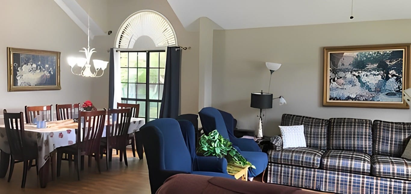 Living area with dining table and comfortable seating