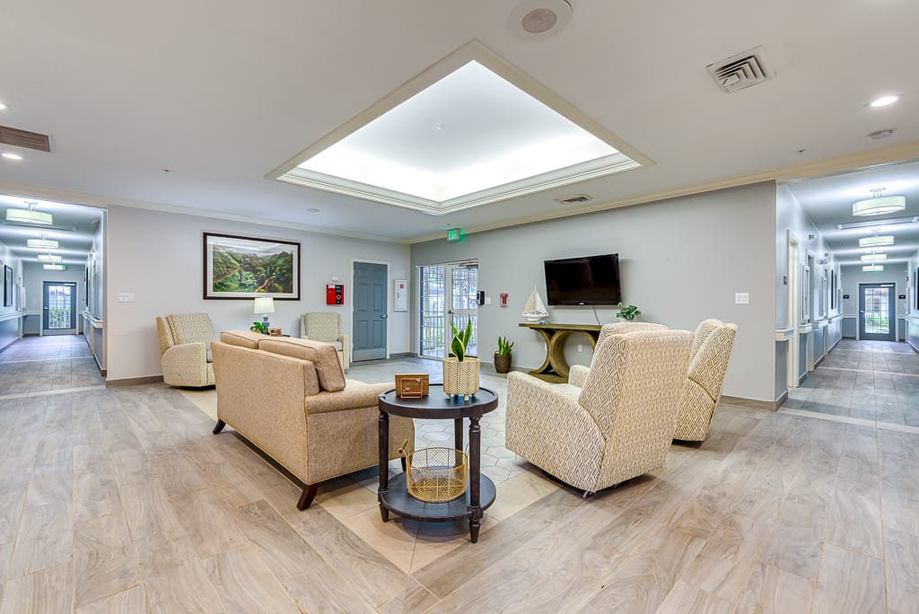 Inviting lobby with seating at Cottages at Belleair