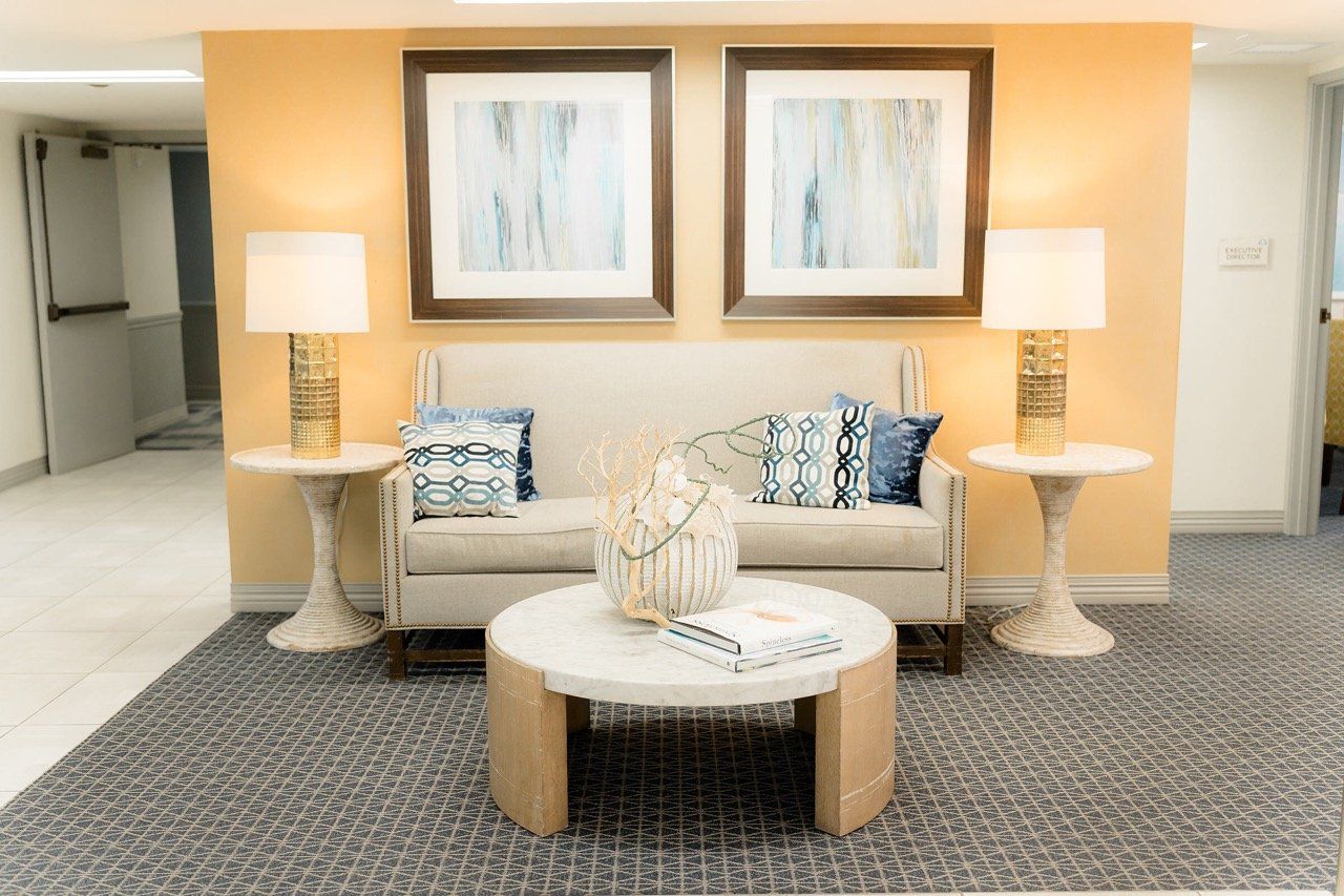 Comfortable seating area in a well-lit lobby