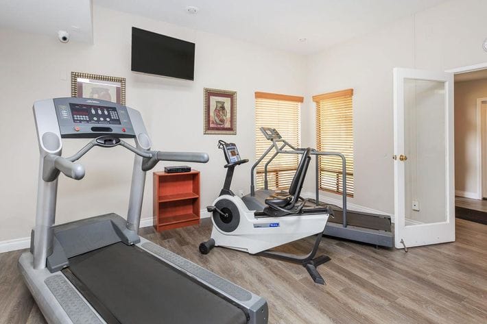 Gym area with treadmill and exercise bike