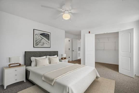 Bright bedroom with a bed and nightstands