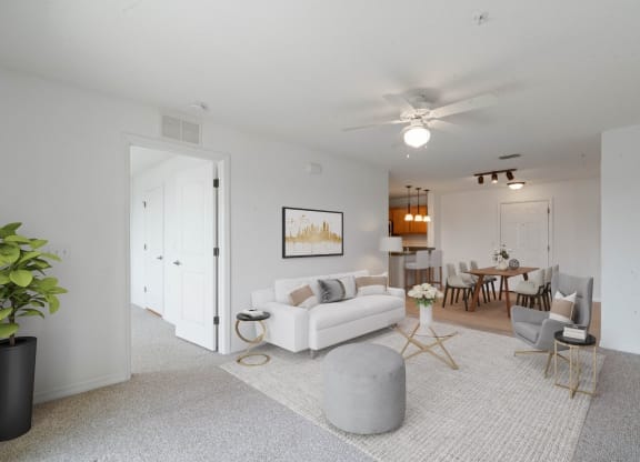 Bright, modern living room in a senior apartment.