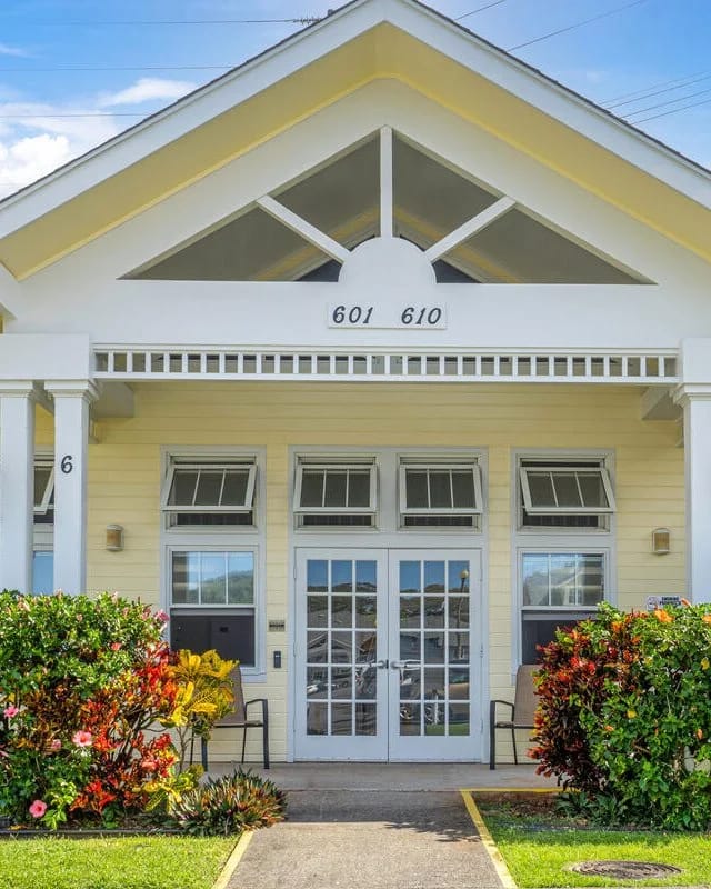 Exterior view of Manoa Gardens Elderly Housing entrance