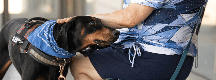 Resident interacting with a dog outdoors