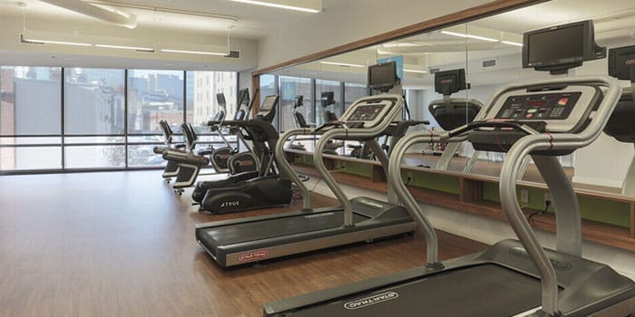 Fitness area with treadmills and mirrors