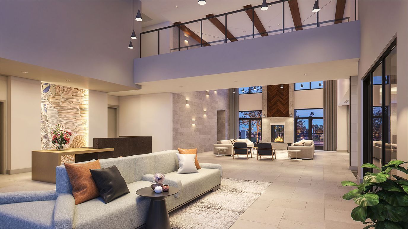 Modern interior of a senior living lobby area