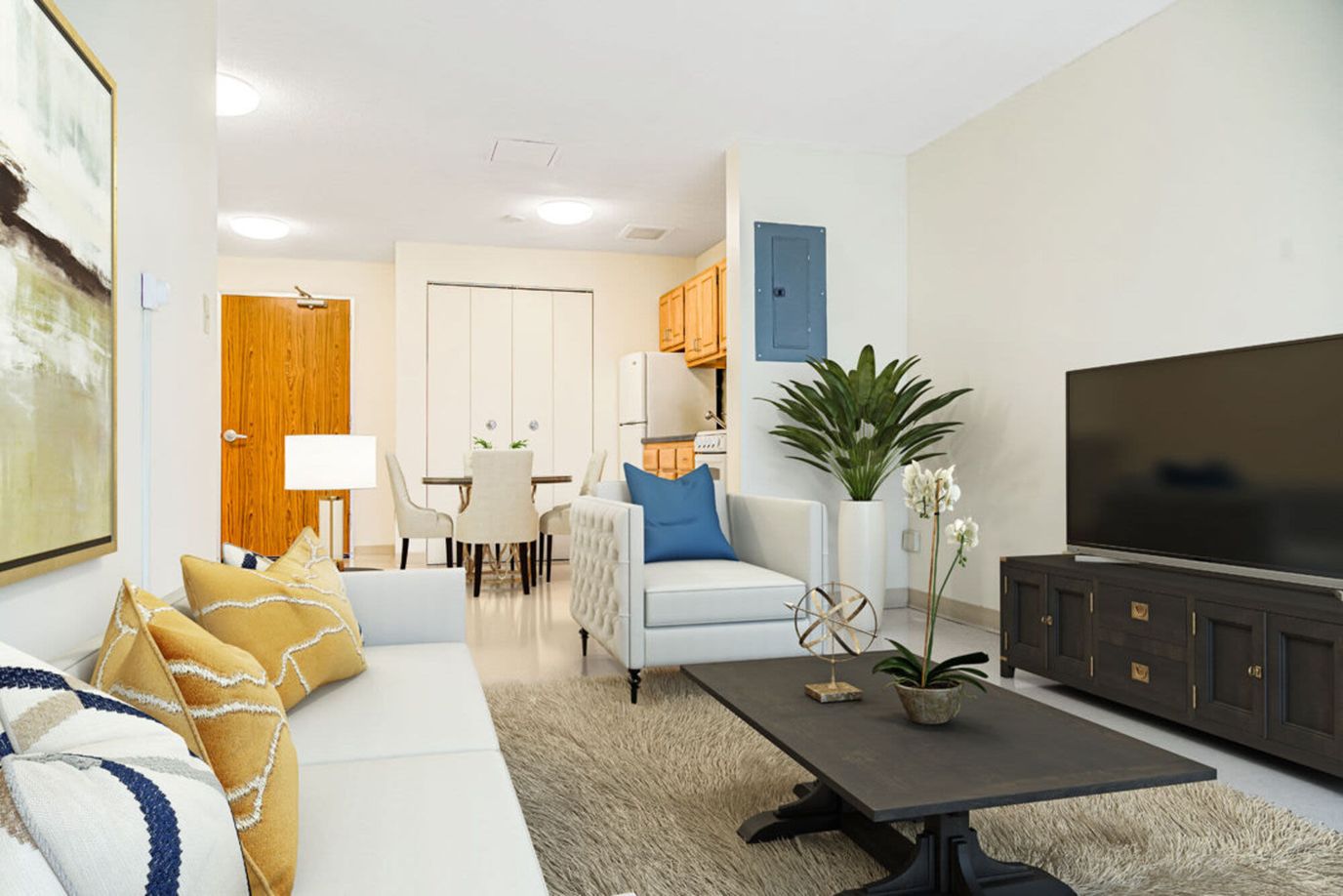 Cozy interior living space in a senior apartment