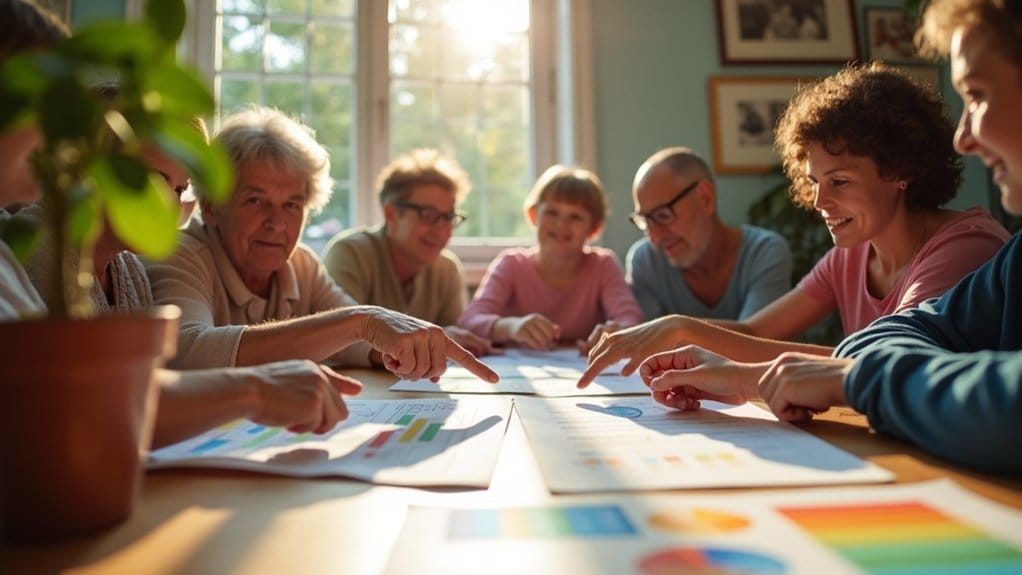 Residents and staff engaging in a group activity at a table