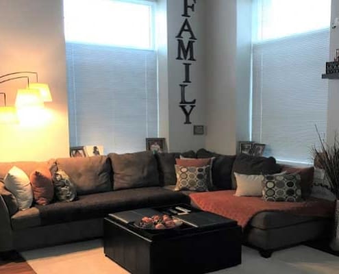 Cozy common area with seating and decor.