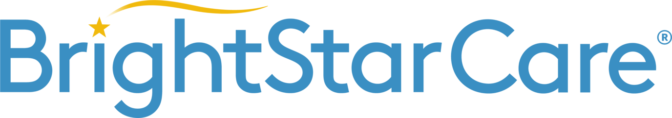 BrightStar Care logo with star and wave design