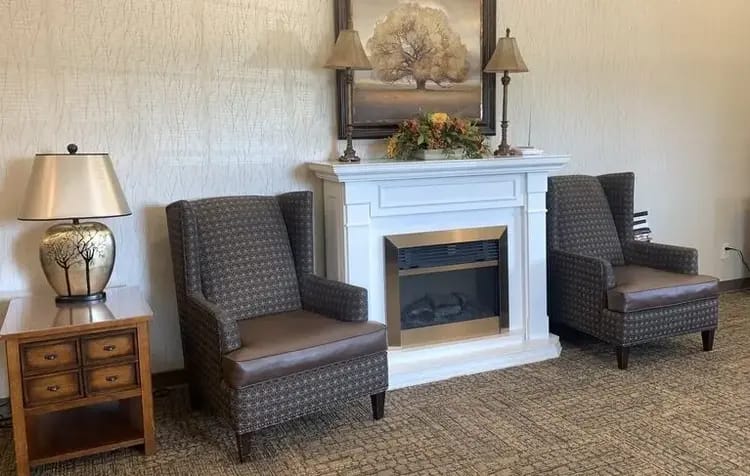 Comfortable seating area with a fireplace