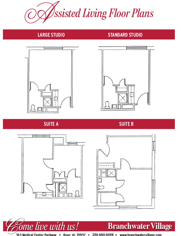Architectural floor plan of assisted living units