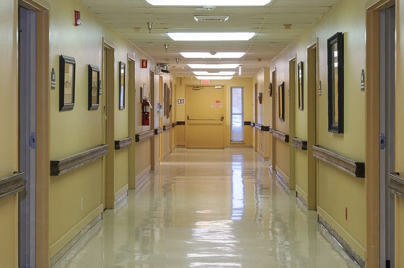 A clean hallway in a senior living facility