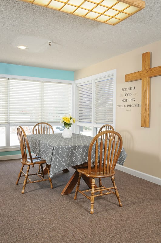 A cozy dining table in a bright room