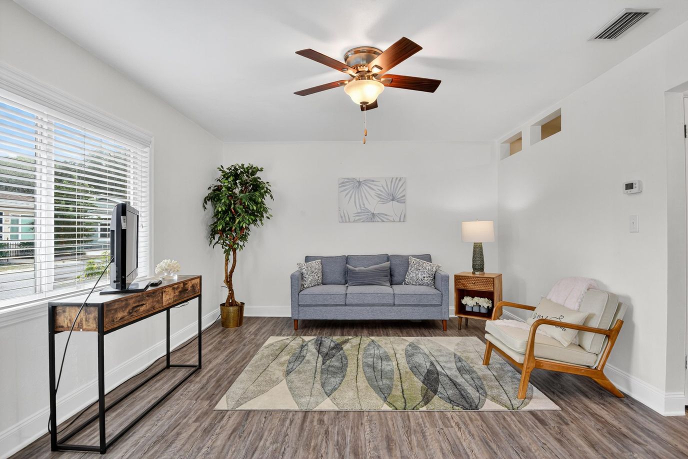 Cozy common area with seating and decorative elements