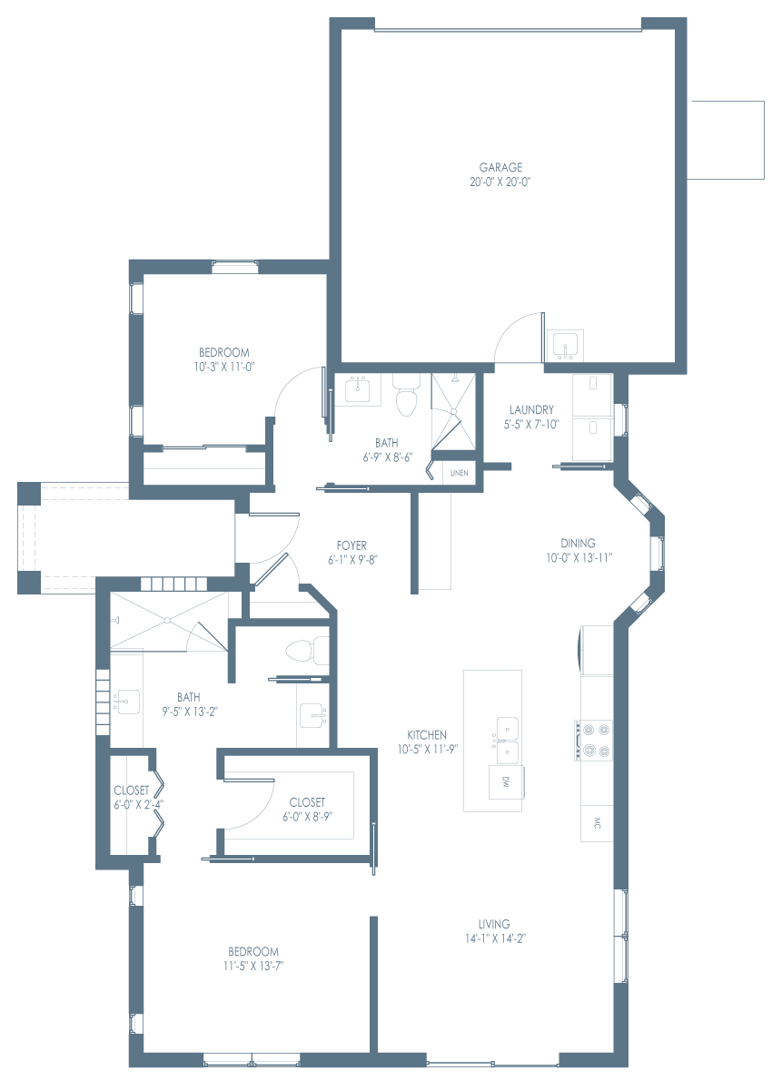 Architectural floor plan layout of a residence
