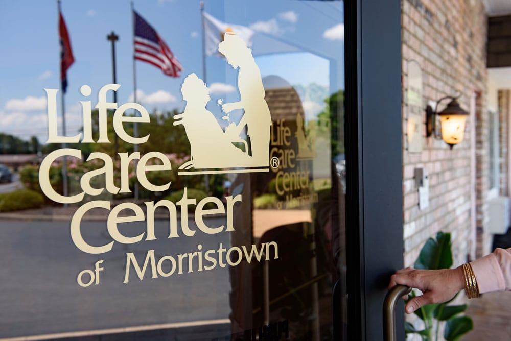 Facility logo on main entrance door