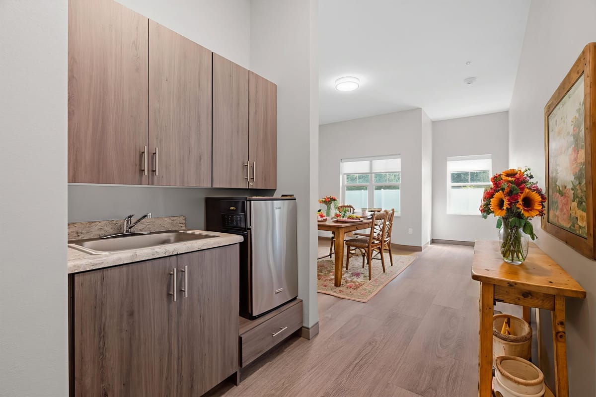 Interior view of a cozy resident kitchen area