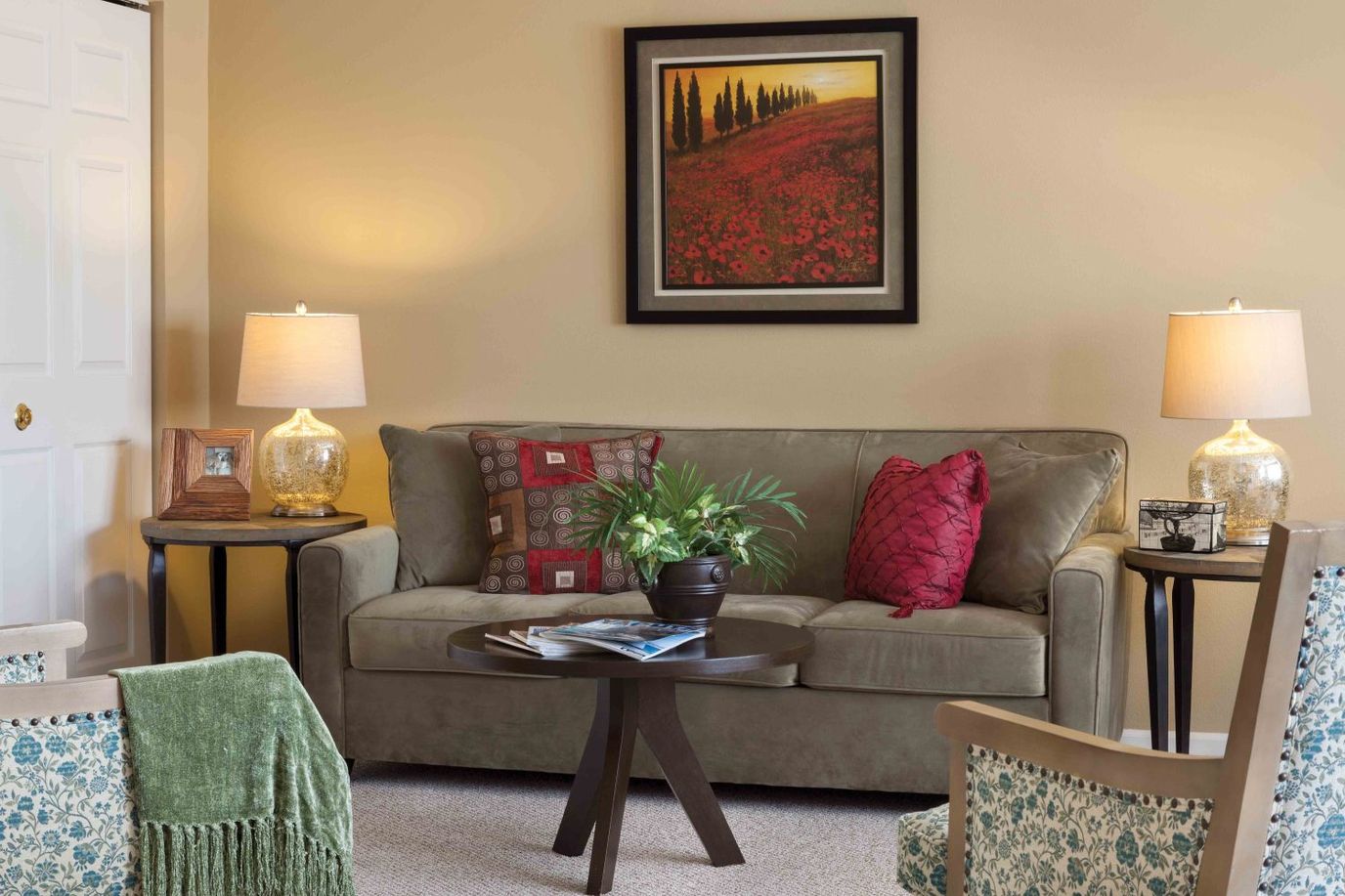 Cozy living room with sofa and decorative elements
