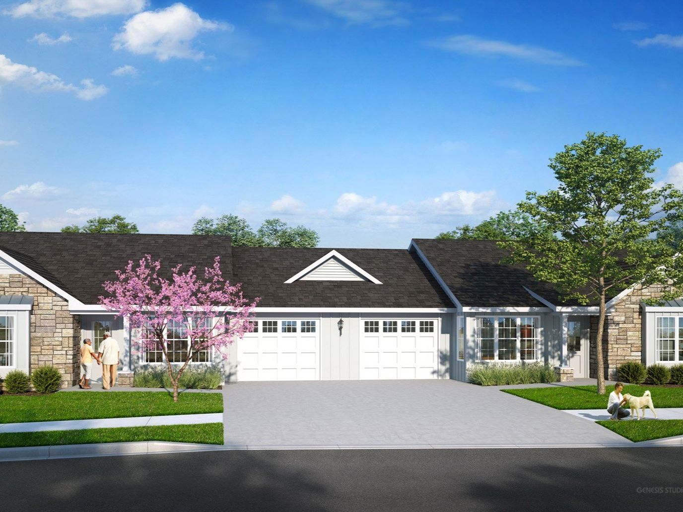 Exterior view of Cedarhurst facility with blooming trees