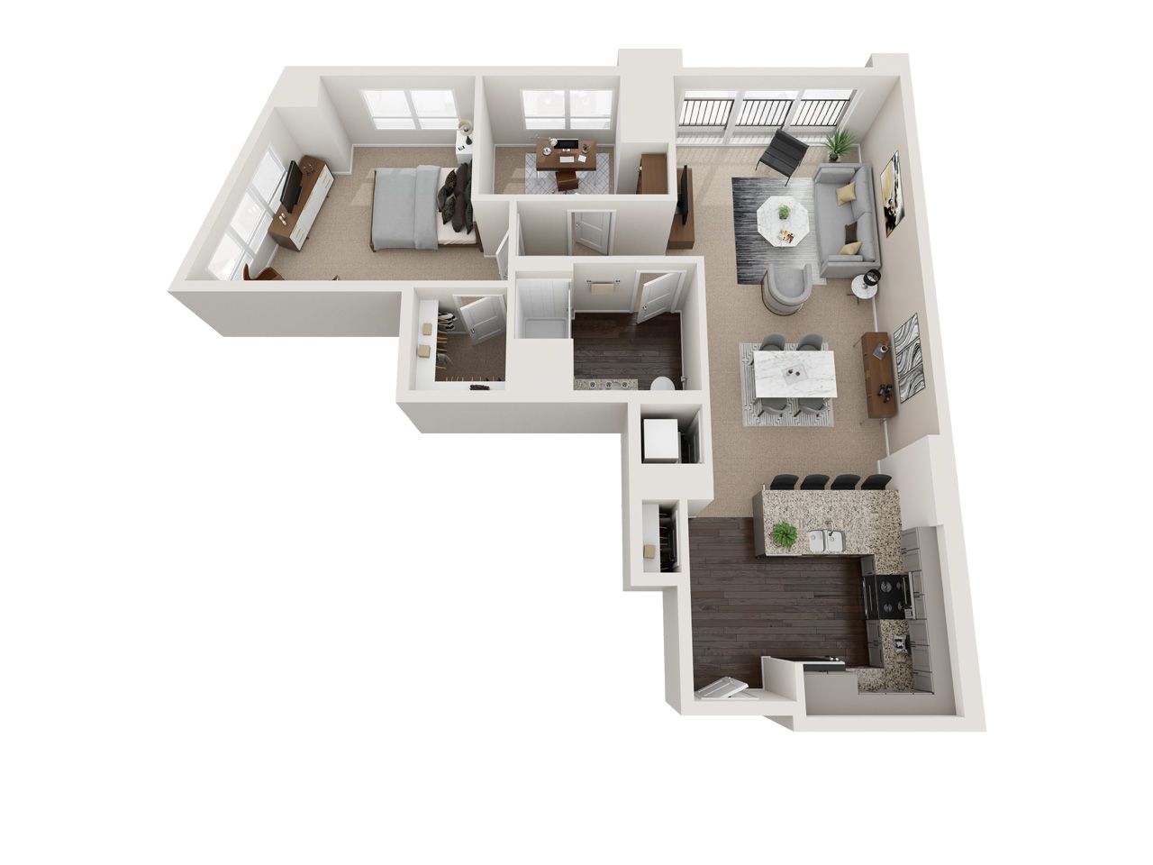Floor plan of a resident unit with living areas