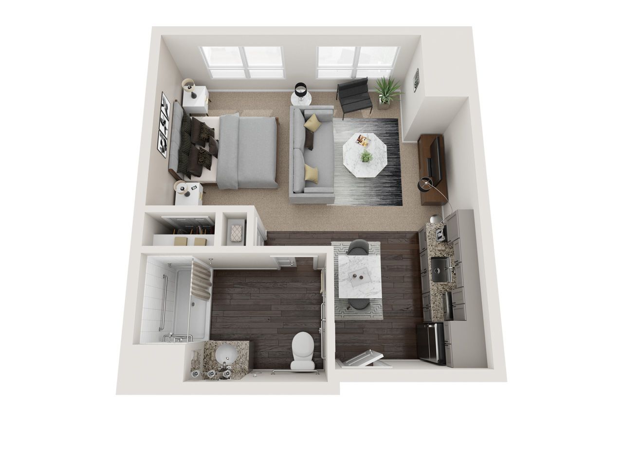 Interior layout of a cozy resident living space