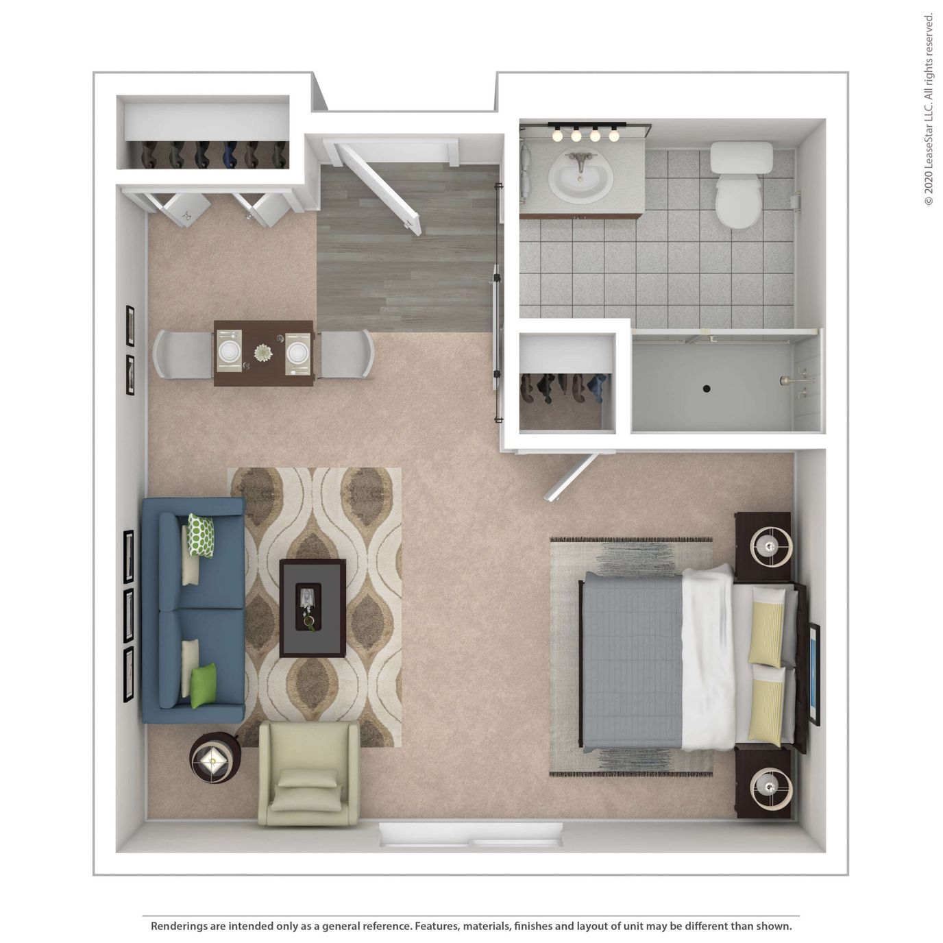 Floor plan of a residential unit in a senior living facility