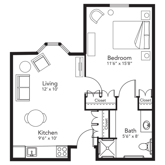 Architectural floor plan of a residence unit