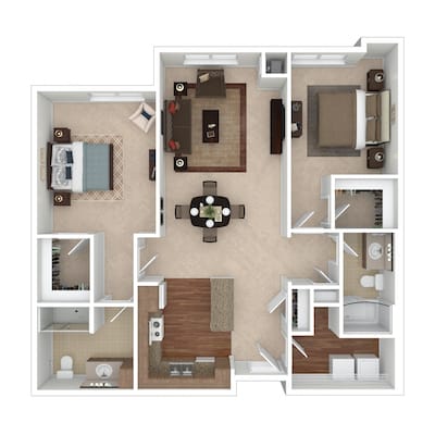 Architectural floor plan of a senior living unit