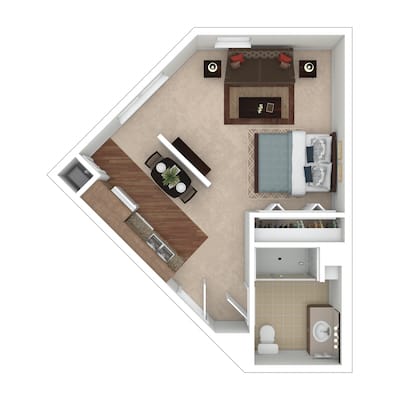 Architectural layout of a resident room with furniture