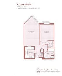 Floor plan of a one-bedroom unit