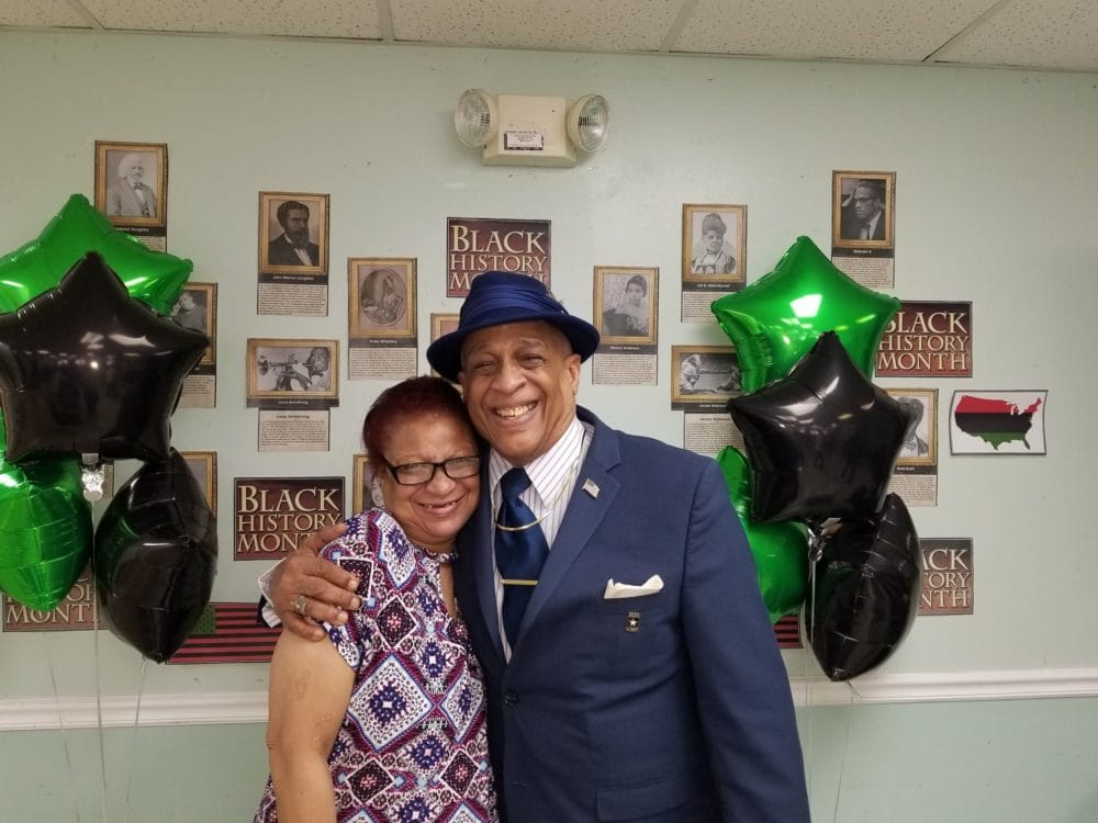 Residents celebrating Black History Month with decorations
