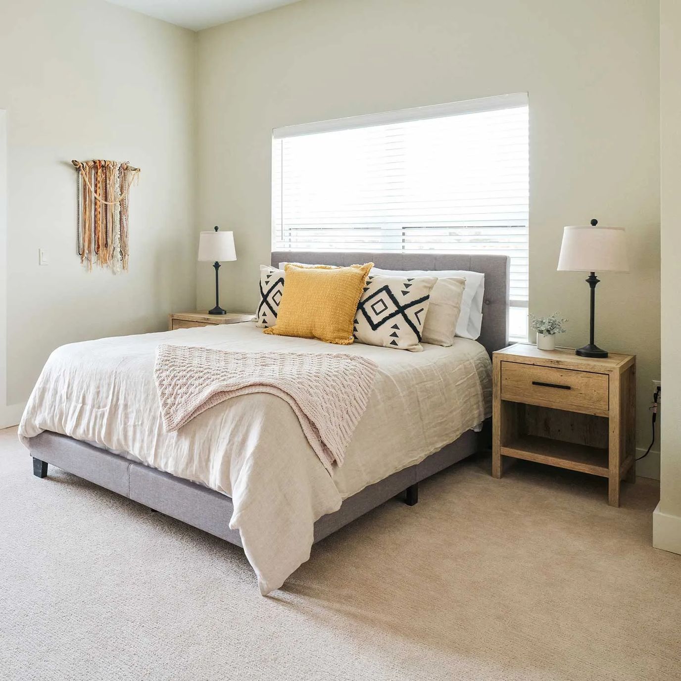 Cozy bedroom setup with a bed and side tables