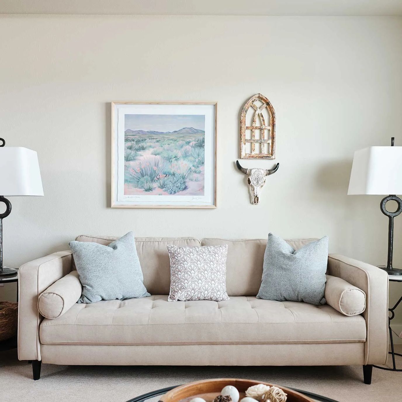 Stylish living room with artwork and decorative elements