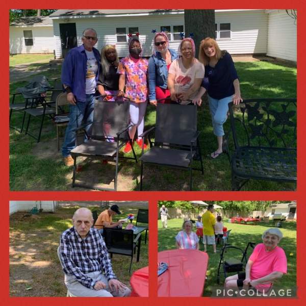 Residents and staff enjoying an outdoor event