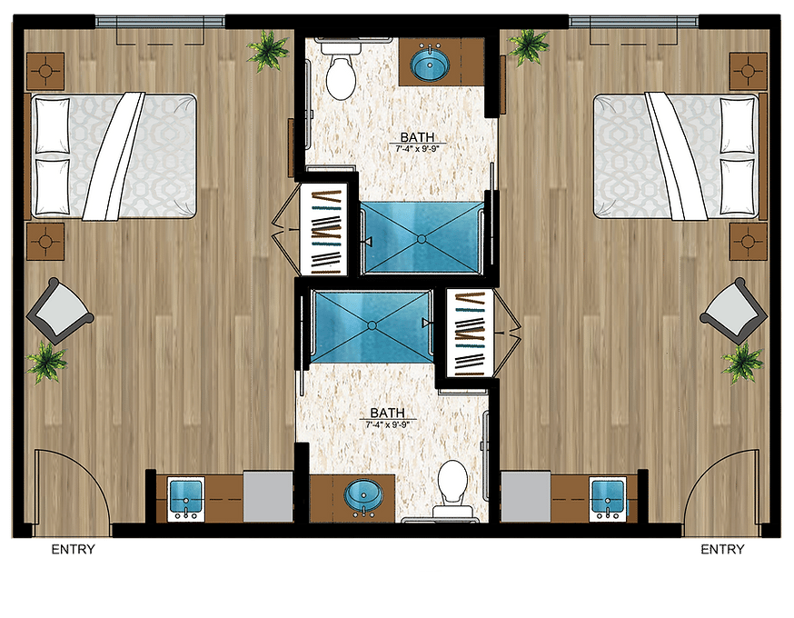 Architectural floor plan of resident units